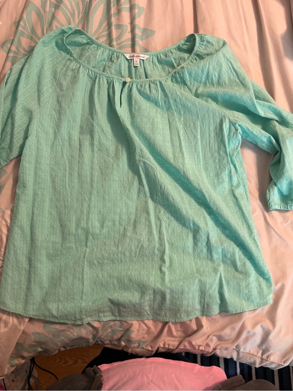 croft & barrow Mint Green Lightweight Peasant Top